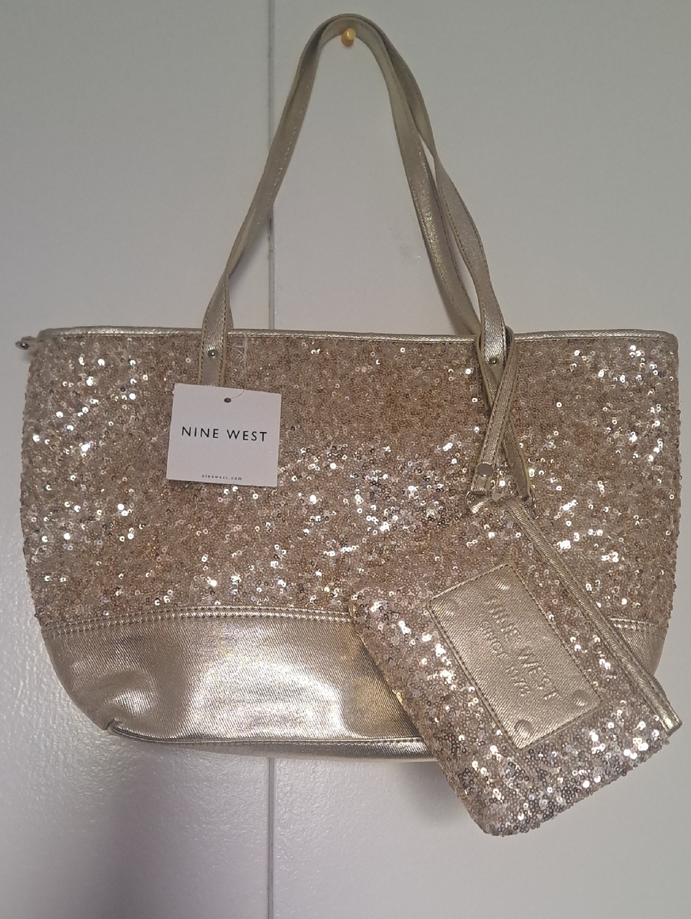 Nine West Sparkling Gold Tote and Pouch Set
